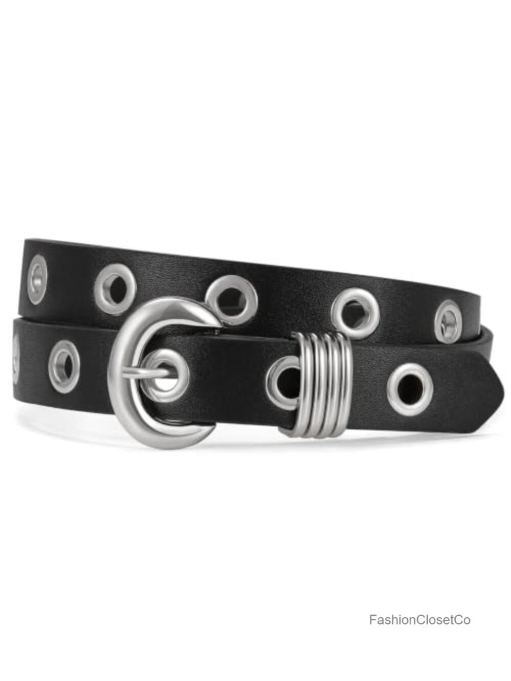 Skinny Faux Leather Belt with Gold Buckle Eyelet Punk Waist Belt
